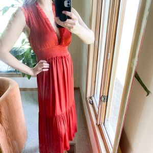 Banana Republic Red Satin Midi Dress